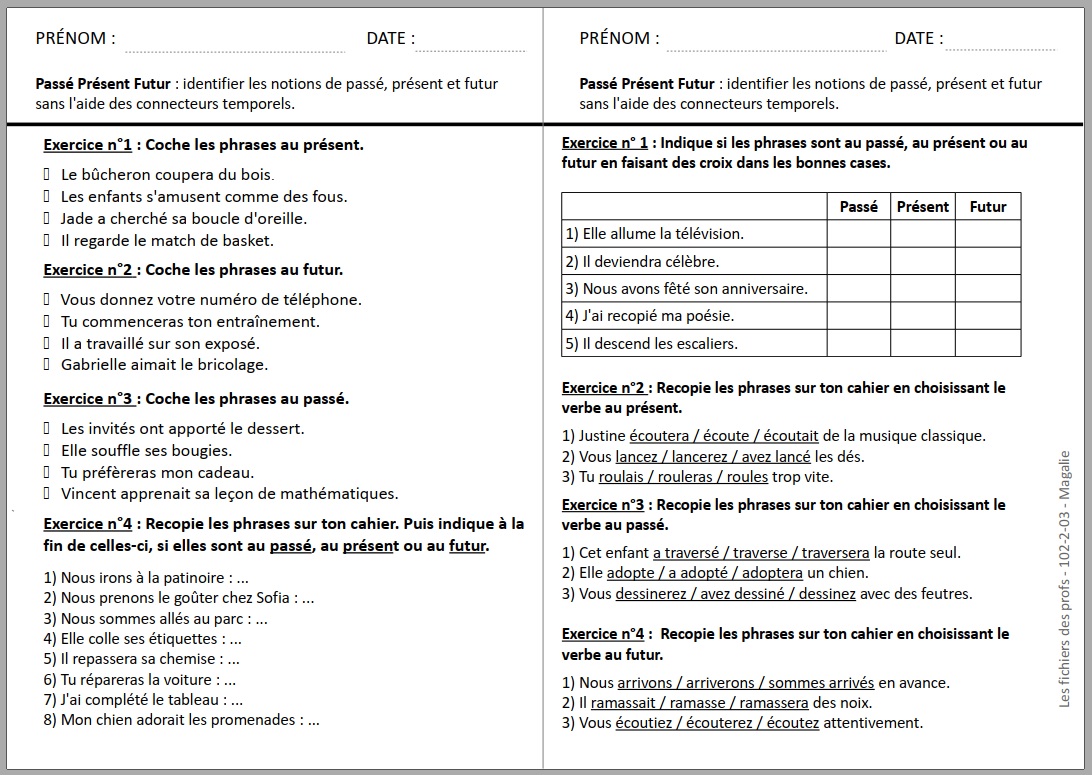 Pass Pr Sent Futur CE1 Exercices Corrig S Et Gratuits Fiche 3