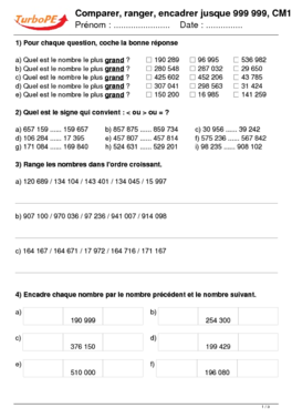 Comparer, ranger, encadrer jusque 999 999, CM1