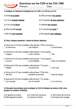 Exercices sur les COD et les COI, CM2