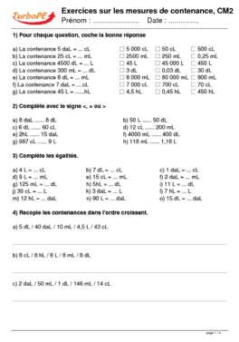 Exercices sur les mesures de contenance, CM2